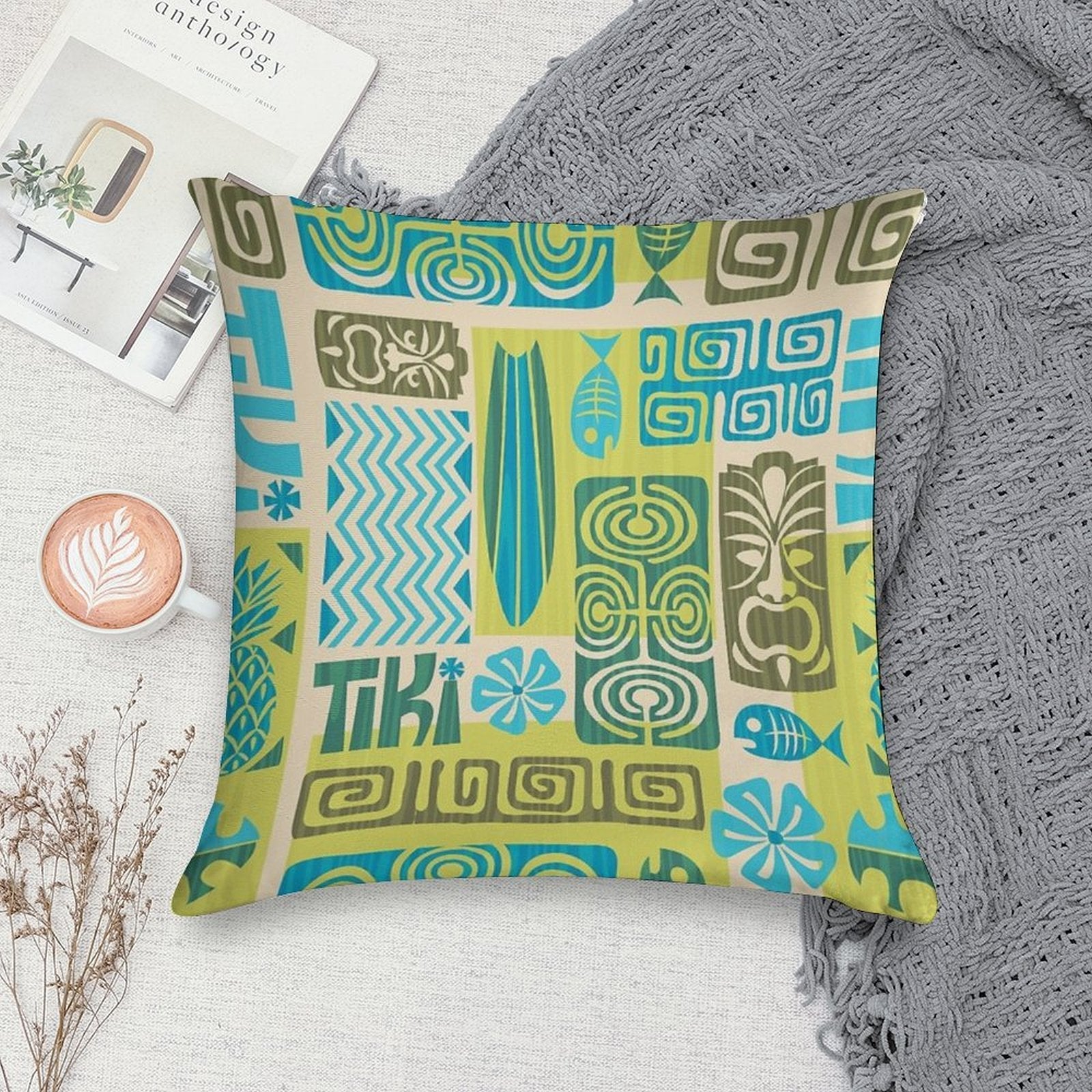 Tiki Time Luau Party Pattern Soft Easy Maintenance Throw Pillow