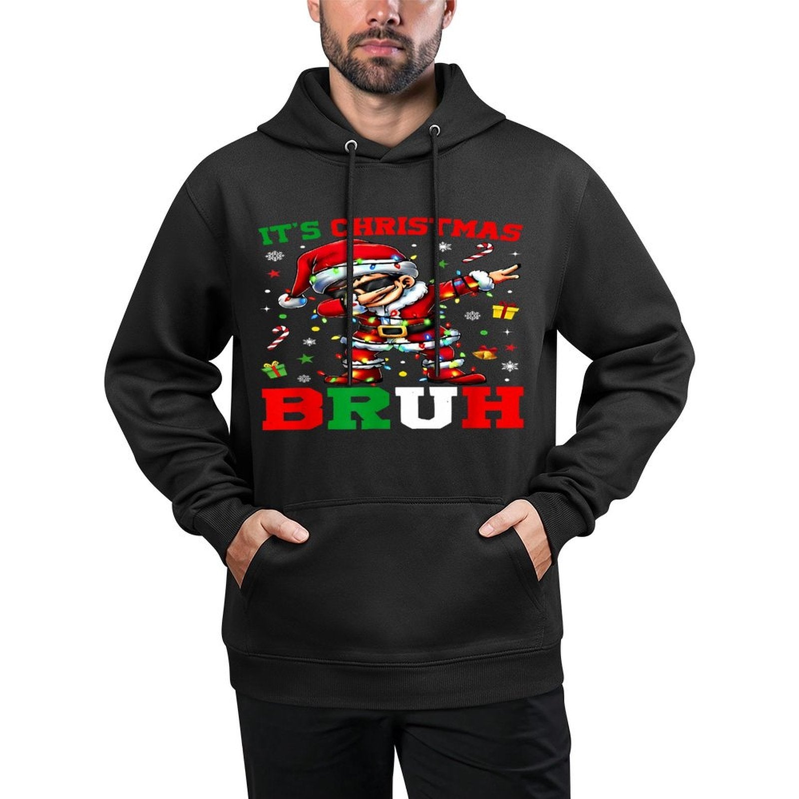 Its Christmas Bruh Dabbing Boy Kids Xmas Christmas Men Shape Retention Hoodie