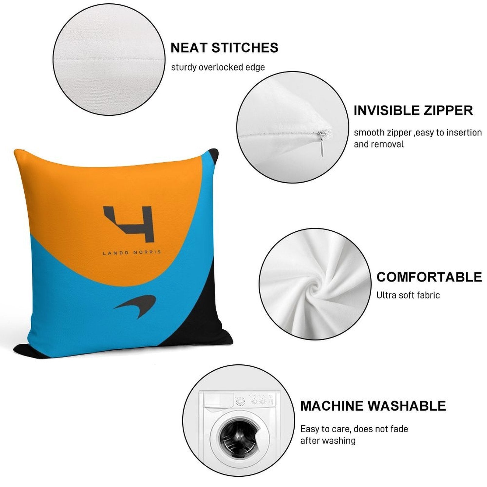 Lando Norris Mclaren Formula 1 Team Inspired Iphone Cover And Samsung Mobile Case Best Gift for F1 Fans Soft Skin-Friendly Throw Pillow