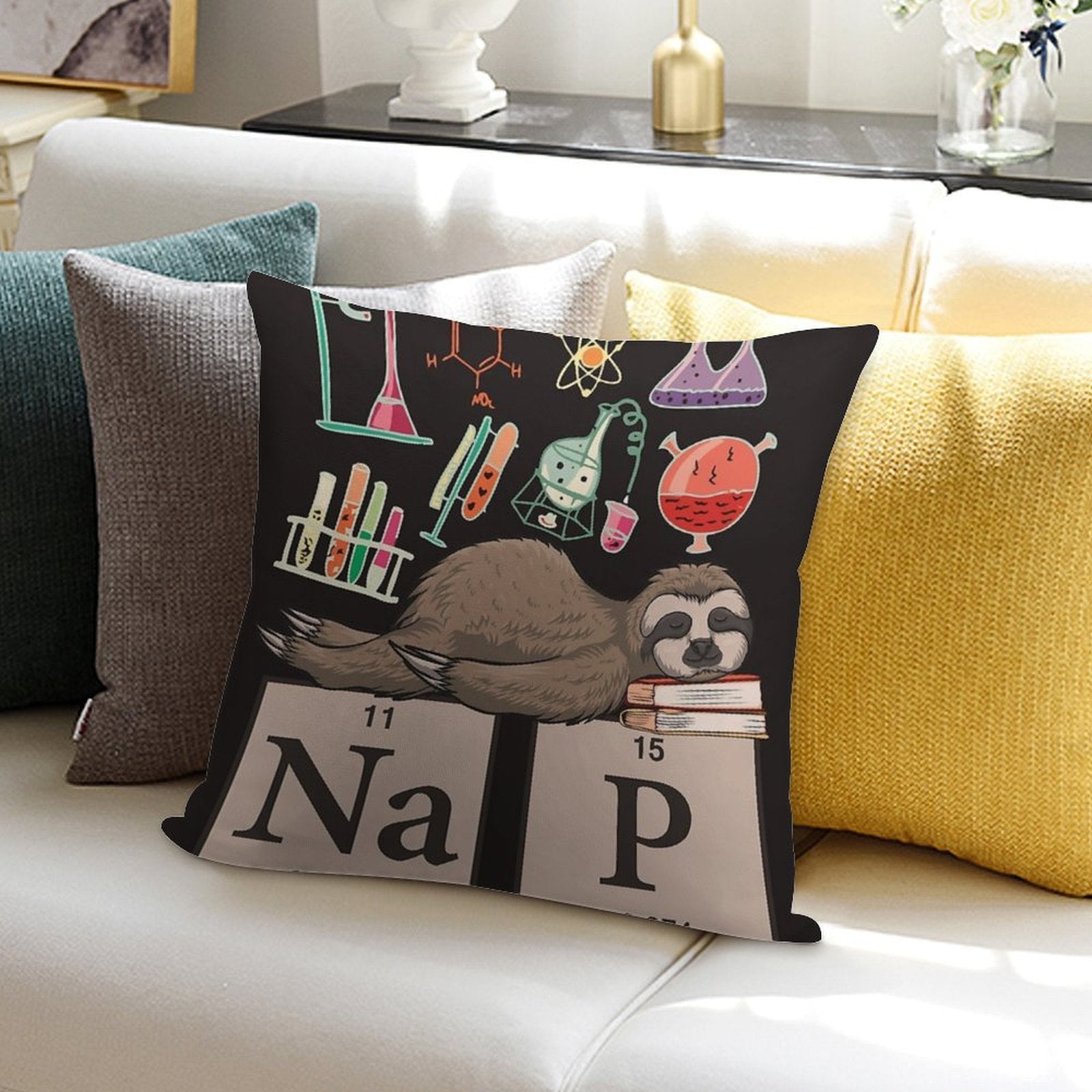 Funny Chemistry Sloth Art Gift Soft Skin-Friendly Throw Pillow