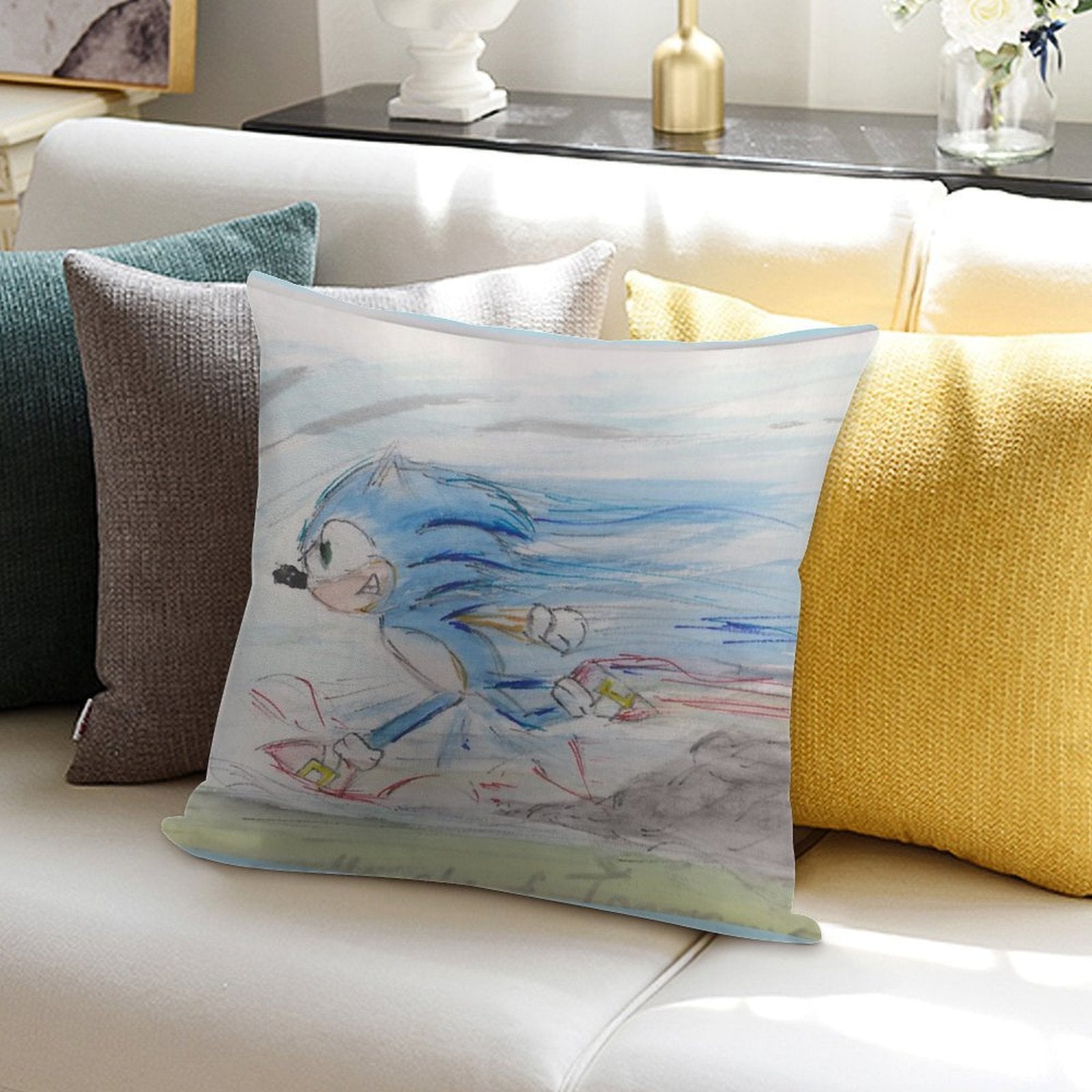 Sonic on The Run Soft Multiple Sizes Throw Pillow