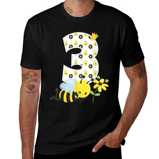 3rd Birthday Girl Bee Theme Bday 3 Year Old Matching Part  Heathered Texture T-Shirt
