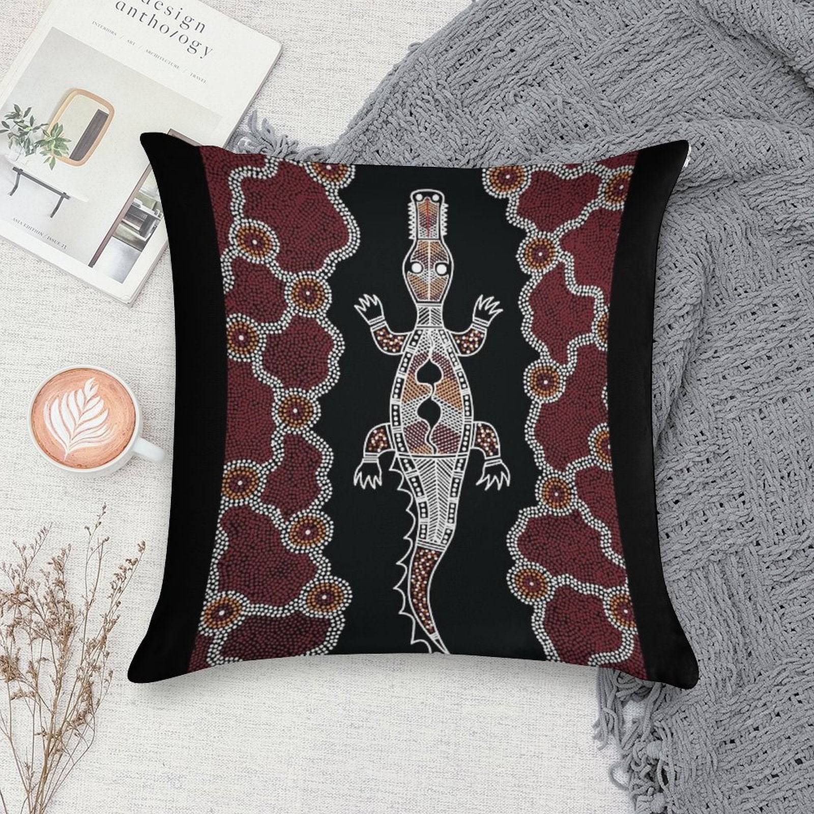 Authentic Aboriginal Art - Crocodile Authentic Designs Soft Gift Ready Throw Pillow