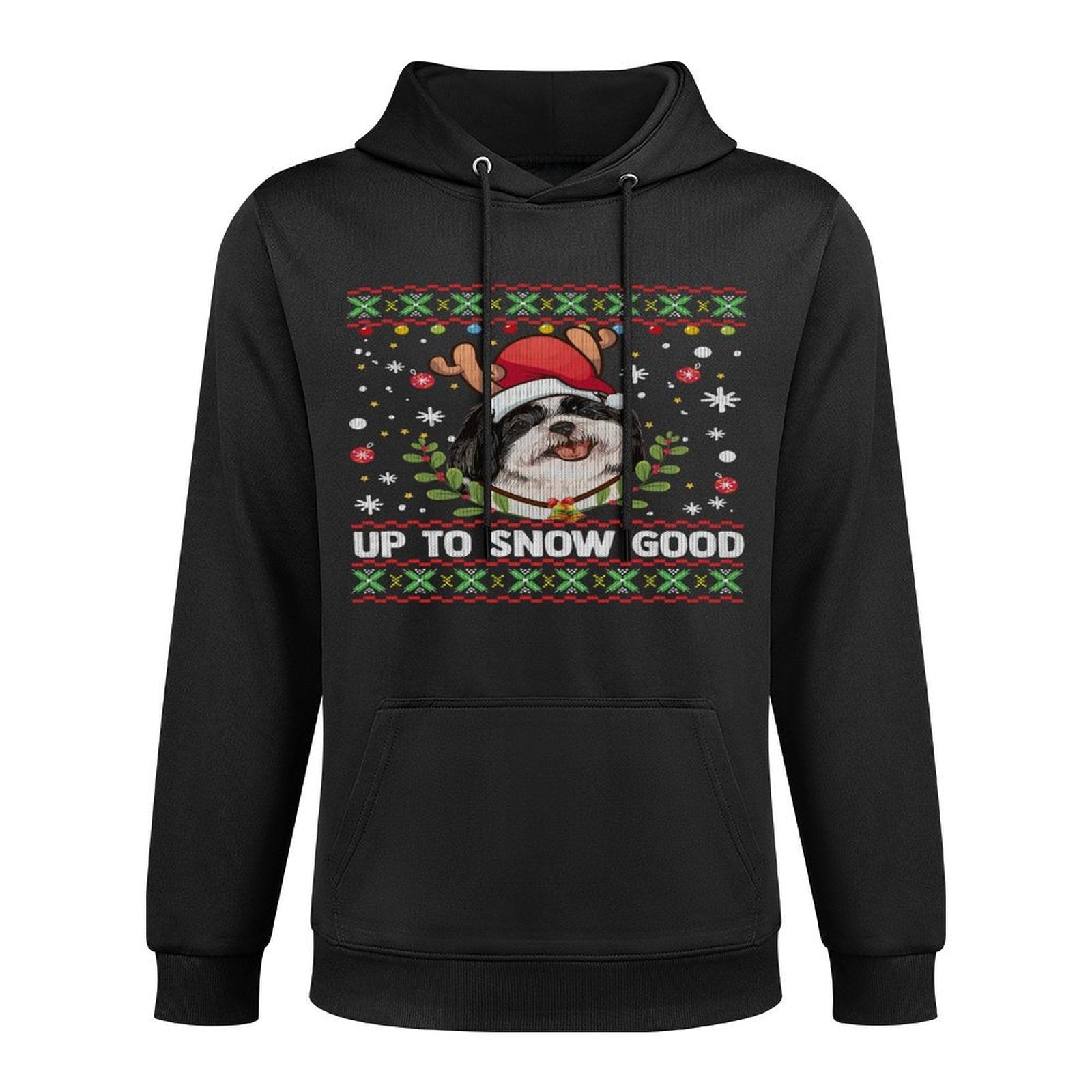 Shih Tzu Dog Reindeer Ugly Christmas Sweater Layering Staple Hoodie