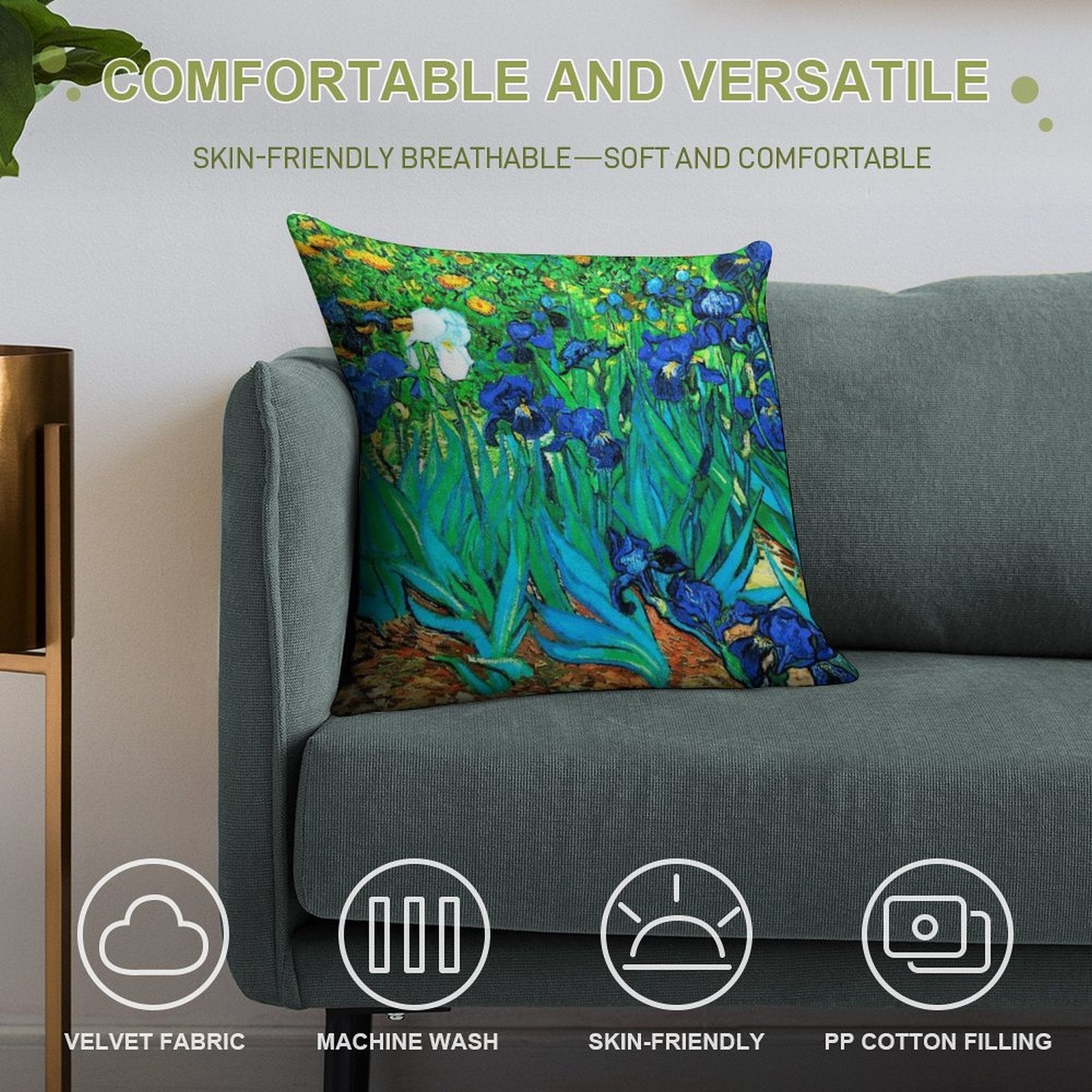 Van Gogh Garden Irises HDR Soft Ultra-Soft Texture Throw Pillow