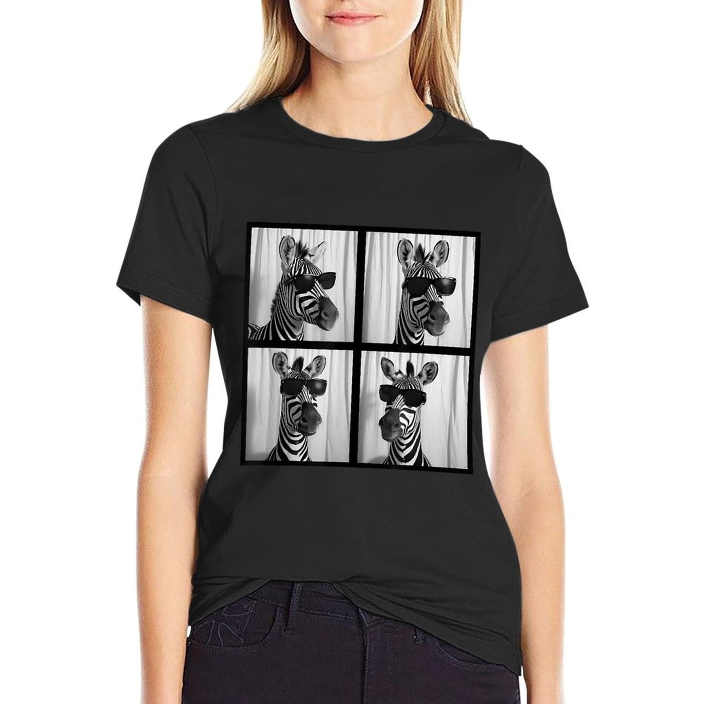 Zebra With Sunglasses Zoo Lover Funny Safari Animal Photo  Oversized Silhouette T-Shirt
