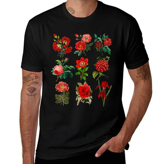 Womens Elegant Red Garden Flowers Vintage Botanical  Affordable Price T-Shirt