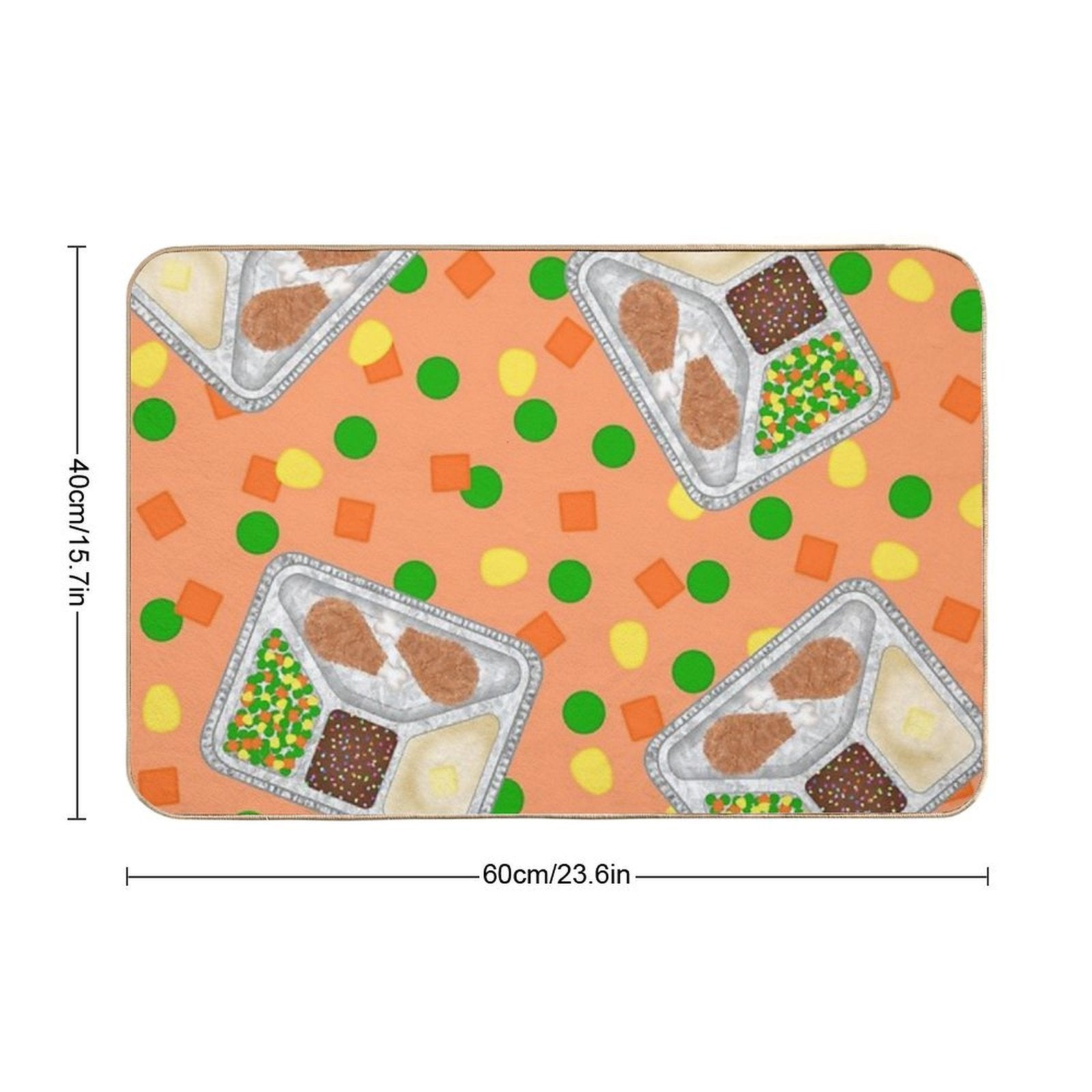 Retro 80’s TV Dinner Tray Food Fried Chicken Peas Corn Carrots On Light Pastel Orange Peach  Dirt-Trapping Bath Mat