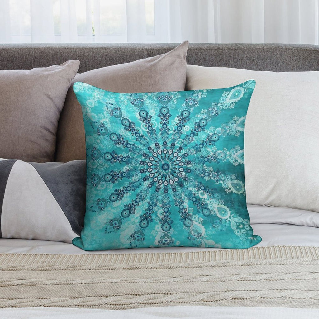 Turquoise Mandala Soft Hidden Zipper Throw Pillow