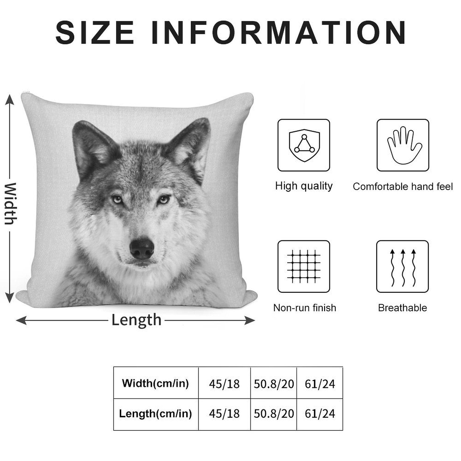 Wolf - Black & White Soft Fade-Resistant Throw Pillow