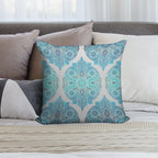 Through Ocean & Sky - Turquoise & Blue Moroccan Pattern Soft Luxury Feel Throw Pillow