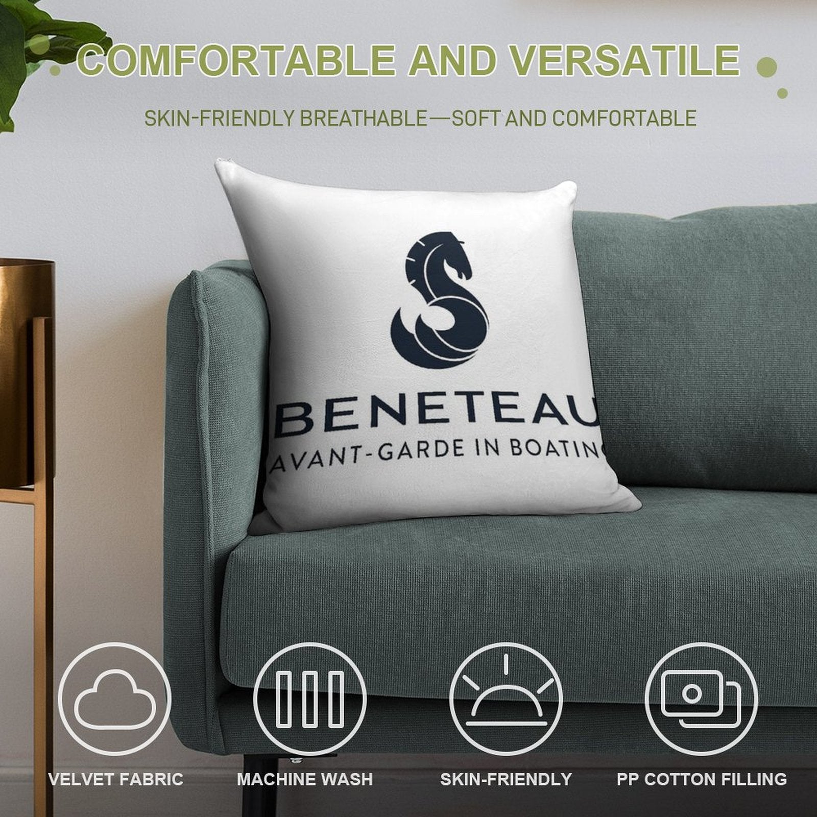 Beneteau Yachts Logo Fishing Boats Soft Anti-Pilling Throw Pillow