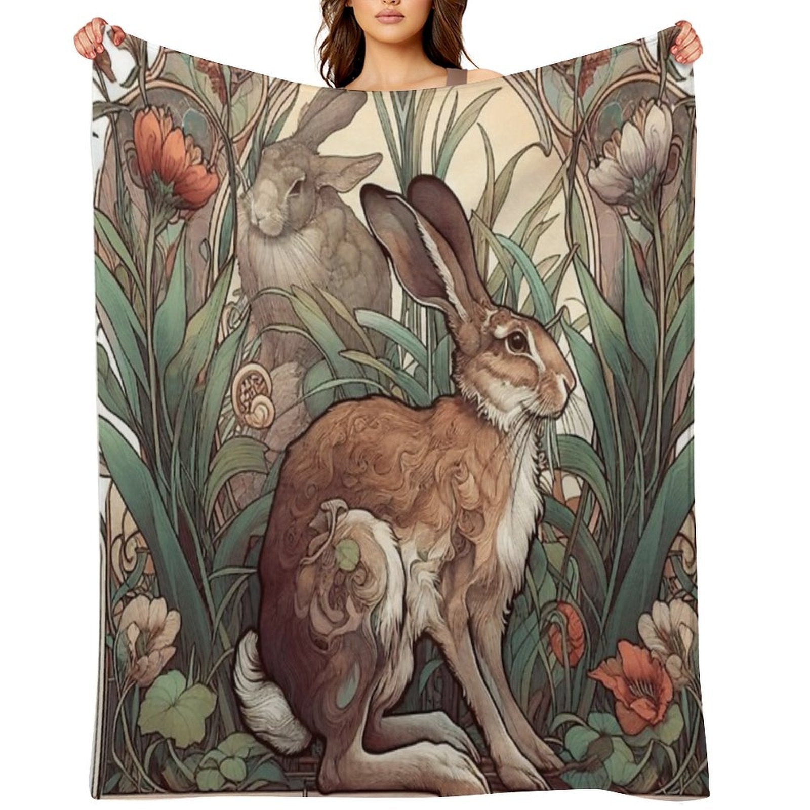 Art Nouveau Wild Hare Compact Throw Blanket