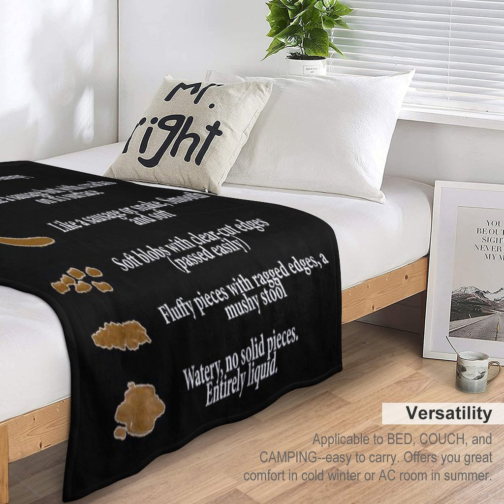 Bristol Stool Chart in White Writing Black Background Sustainable Throw Blanket