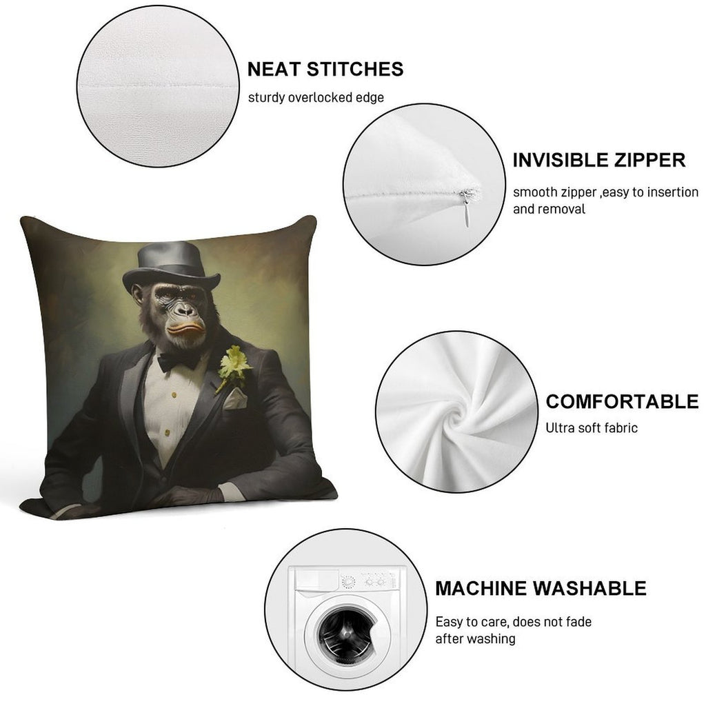 Gorilla Portrait Art Soft Hidden Zipper Throw Pillow