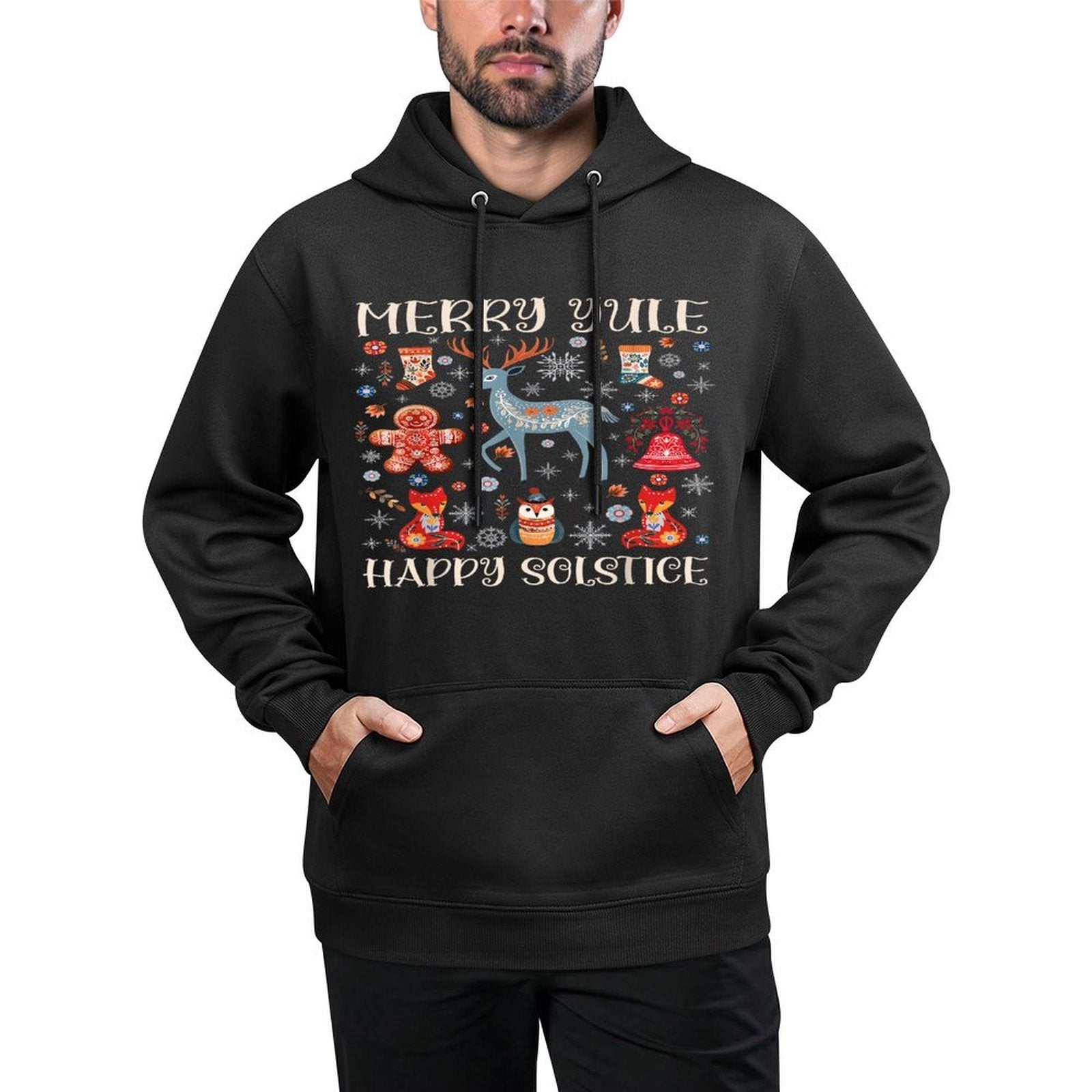 Merry Yule Happy Solstice Cottagecore Scandinavian Christmas Shrink-Resistant Hoodie