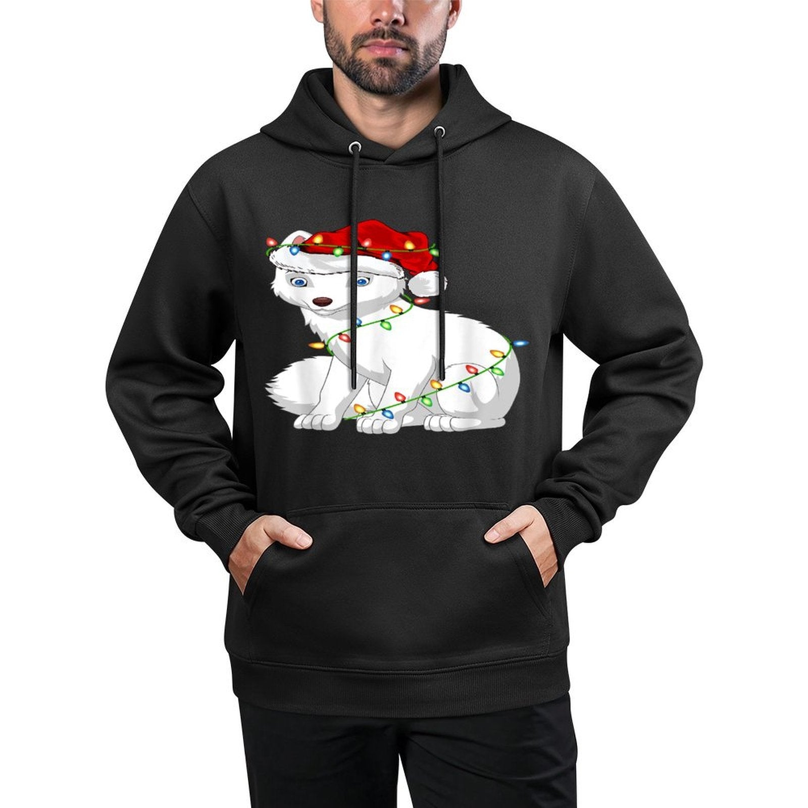 Arctic Fox Animal Lover Xmas Santa Hat Arctic Fox Christmas Shrink-Resistant Hoodie